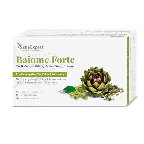SanaExpert Baiome Forte, Suplemento quema grasa natural, con extracto de alcachofa, extracto de semilla de café verde y té verde (60 cápsulas). Fabricado en Alemania.