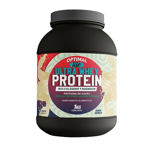 OPTIMAL LIFE Whey protein Vainilla - proteina whey pura - proteina en polvo - Gana masa muscular - Colageno + magnesio - gana musculo