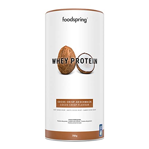 foodspring Whey Proteína Polvo Coconut – 23g de proteína para construcción muscular, perfectamente soluble, leche de libre pastoreo, rica en BCAAs y EAAs - 750g