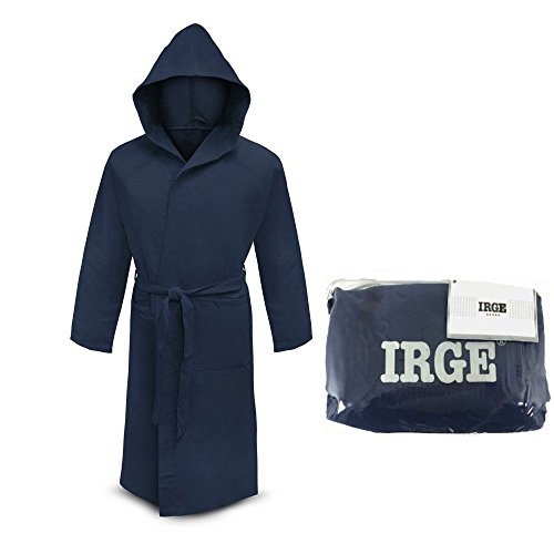 IRGE - Albornoz de microfibra con capucha y bolso unisex (azul, XL)
