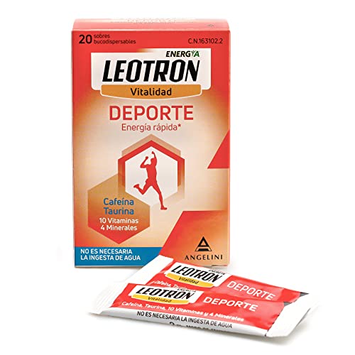 LEOTRON Deporte, 20 Sobres, Complemento alimenticio con cafeína, taurina, 10 vitaminas y 4 minerales