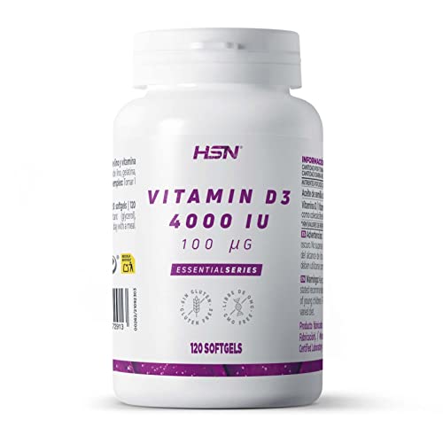Vitamina D3 4000 UI de HSN | 120 Perlas | Suplemento de Vitamina D Colecalciferol | Funcionamiento normal del sistema inmunitario | 1 Perla al Día | No-GMO, Sin Gluten