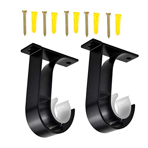 2 Soportes de Techo Soporte para Barra de Armario Sostenedor de Barra de Cortinas Montaje en Techo Flange Holder Soporte para Cortinas para Tuberías Barra de Cortina de Ducha de Armario 28 mm (Negro)