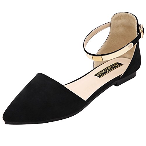 Jamron Mujer Dedo Punteado Terciopelo Bailarinas Elegante D'orsay Pumps Plano Zapatos de Vestir Negro SN02330 EU40.5