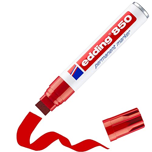 edding 850 marcador permanente - rojo - 1 rotulador - punta biselada 5-15 mm - para marcas llamativas - resistente al agua, secado rápido, indeleble - para cartón, plástico, madera, metal, vidrio