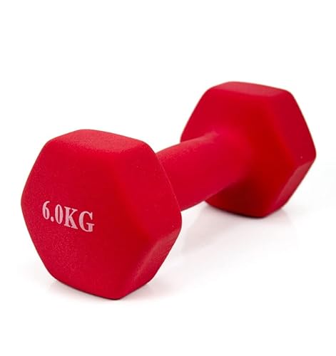Mancuerna pesa de 6kg acero cubierta en vinilo suave y antideslizante Ejercicio en Casa, gimnasia, musculación. Color Rojo