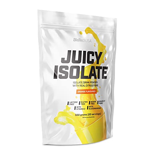 BioTechUSA Juicy Isolate - Sin gluten, sin lactosa, sin azúcar - Refrescante refresco de proteína con sabor a naranja con fibra y vitamina C, 500 g, Naranja