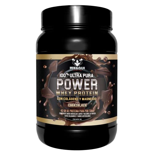 100% Power Whey Protein | 43 gr de Proteina Pura por toma + Colágeno + Magnesio | Aumenta el crecimiento muscular | Entrenamientos intensos | Máxima asimilación | Protege las fibras musculares | 1 kg