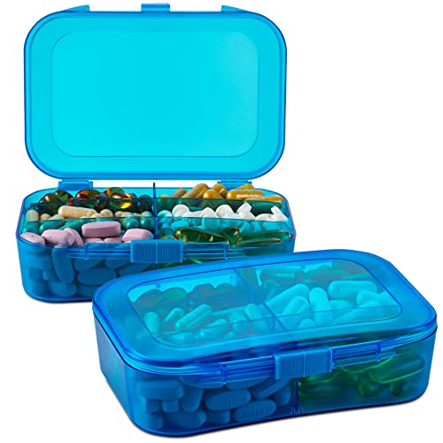 Estuche organizador de píldoras - (Paquete de 2) Caja portátil de 6 compartimentos con recordatorio para sus píldoras, medicamentos, suplementos, vitaminas y pescado.