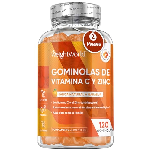 Vitamina C 200mg y Zinc 6mg en 120 Gominolas Veganas Para Adultos y Niños, Sabor a Naranja Natural - 2 Meses de Suministro que Contribuyen al Normal Funcionamiento del Sistema Inmunitario.
