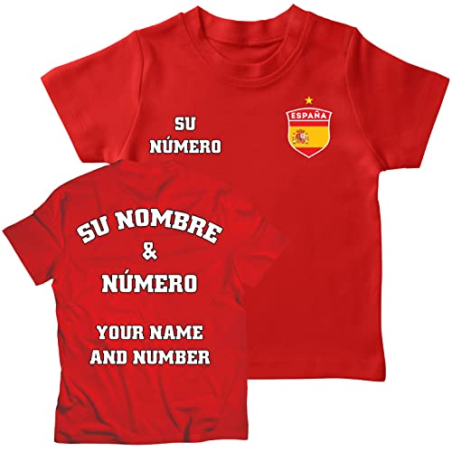 lepni.me Camisetas de Fútbol de España para Niños Su Nombre y Número Regalos del Campeonato Europeo de Fútbol o Copa del Mundo 2022 (9-11 años Rojo Multicolor)