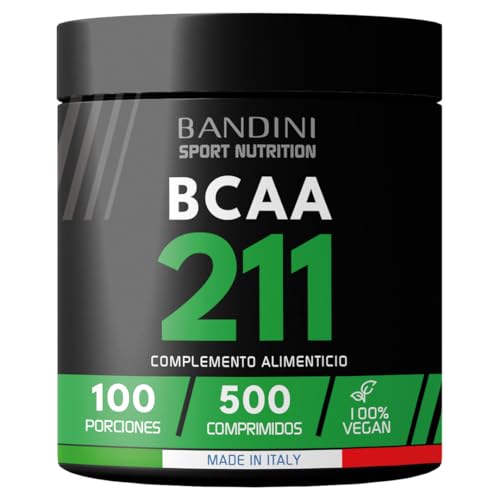 Bandini® BCAA 2 1 1 500 Comprimidos - Aminoácidos Ramificados 2.1.1 - L-Leucina, L-Isoleucina, L-Valina con Vitamina B1 y B6 - Complemento Alimenticio 2:1:1 Pre y Post Entrenamiento - 100% Vegano