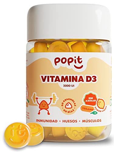 POP IT Vitamina D3 2000 UI - 60 Gominolas, Cura de 2 Meses - Vitamina D Vegana, Sin Azúcar, Sabor Limón - Vitamina D 2000 UI para Adultos y Niños (+10 años) - Inmunidad, Huesos, Músculos