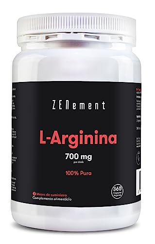 L-Arginina, 360 cápsulas veganas | Altamente Concentrada, Probado en Laboratorio | Favorece el Rendimiento Atlético y el Desarrollo Muscular | Zenement
