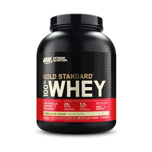 Optimum Nutrition Gold Standard 100% Whey, Proteína en Polvo para Recuperacíon y Desarrollo Muscular con Glutamina Natural y Aminoácidos BCAA, Sabor Helado de Vainilla, 76 Dosis, 2.28 kg