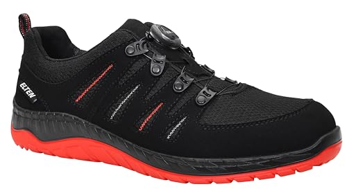 ELTEN Zapatos de Seguridad Maddox Boa Negro-Rojo Low ESD S3, Mujer y Hombre, Textil, Puntera de Acero, Ligero, Deportivo, Negro/Rojo, tamaño: 41
