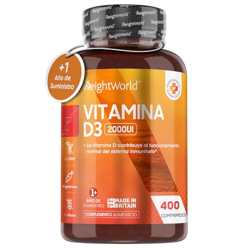 Vitamina D3 2000 UI 400 Comprimidos - Vitamina D Colecalciferol Vegetariano, más de 1 Año de Suministro | Contribuye a la Función Normal del Sistema Inmunológico, Huesos, Dientes, Músculos