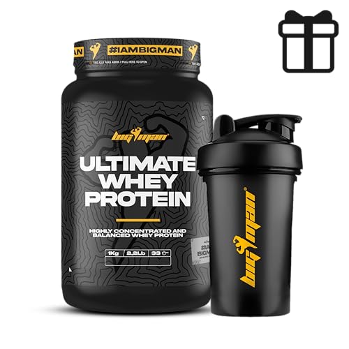 Pack BigMan Ultimate Whey Protein 1 kg + Shaker de REGALO | Aumenta el crecimiento muscular | Entrenamientos intensos | Máxima asimilación (Cookies)