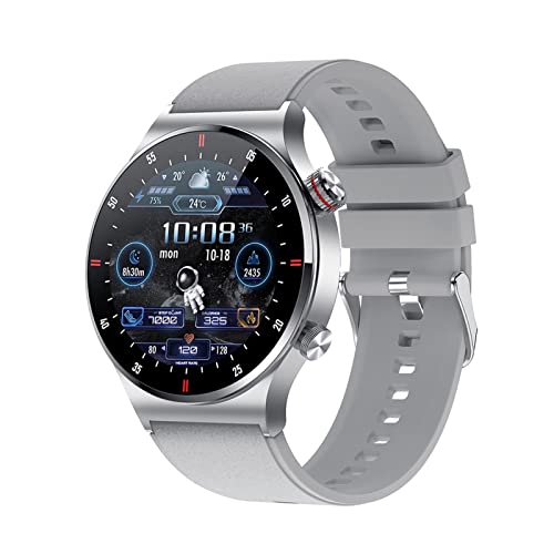 ASVIL Llamada Bluetooth Full Touch Smartwatch Hombres Deportes Fitness Monitor Dial Personalizado Versión Android Smartwatch Relojes (Color: Plata Silicio, Tamaño: A) (A,Cinturón de acero plateado)