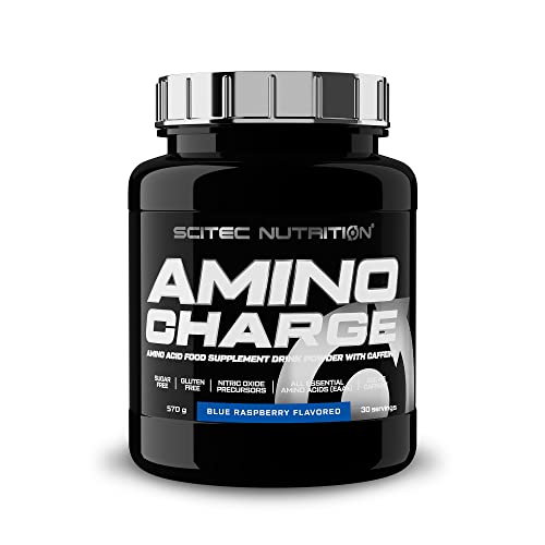 Scitec Nutrition Amino Charge, Bebida en polvo de aminoácidos con cafeína y edulcorantes, sin azúcar y sin gluten, 570 g, Frambuesa azul