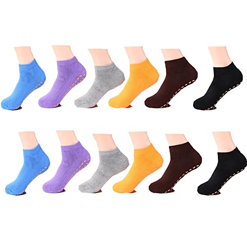 QSLKI 12 pares Calcetines Antideslizantes de Agarre, Antideslizantes para Deportes, Yoga, Pilates, Danza, Gimnasia, Trampolín, Accesorios de Yoga, Tobillo Completo Anticaídas Calcetines Adherentes