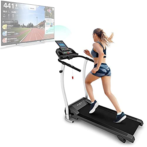 Bluefin Fitness Kick 2.0 Cinta de Correr Eléctrica Plegable de alta velocidad; Kinomap, Videos en directo, Video coaching y entrenamiento, 12 km/h + Inclinación del 18 %, Sensores de ritmo cardíaco