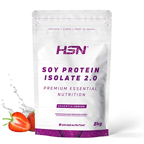 Proteína de Soja Aislada de HSN | Sabor Fresa 2 Kg = 67 Tomas por Envase | 100% Vegana | Soy Protein Isolate | No-GMO, Sin Gluten