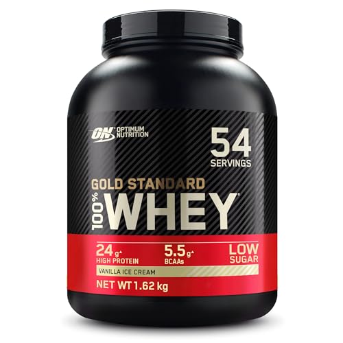 Optimum Nutrition Gold Standard 100% Whey, Proteína en Polvo para Recuperacíon y Desarrollo Muscular con Glutamina Natural y Aminoácidos BCAA, Sabor Helado de Vainilla, 54 Dosis, 1.62 kg