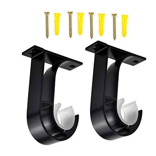 2pcs Soporte de Barra de Cortina, Soportes de Metal de Cortina Soporte para Barra de Armario Soporte en Forma de U Soporte de Techo para Barra de Cortina y Barra de Armario con Diámetro de 28mm, Negro