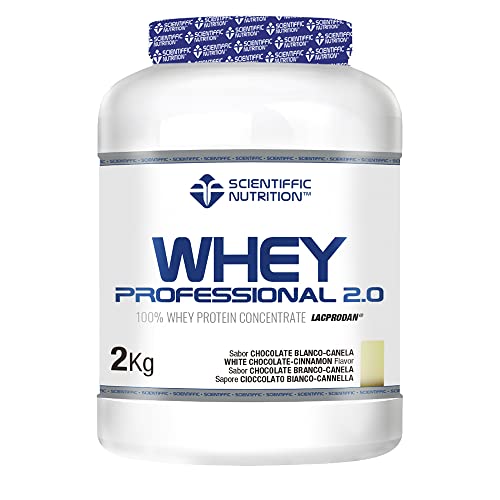 Scientiffic Nutrition - Whey Professional 2.0 Proteinas Whey en Polvo 100% Pura, para Aumentar la Masa Muscular, con Enzimas Digestivas y Lactasa - 908g, Sabor Chocolate Blanco - Canela.