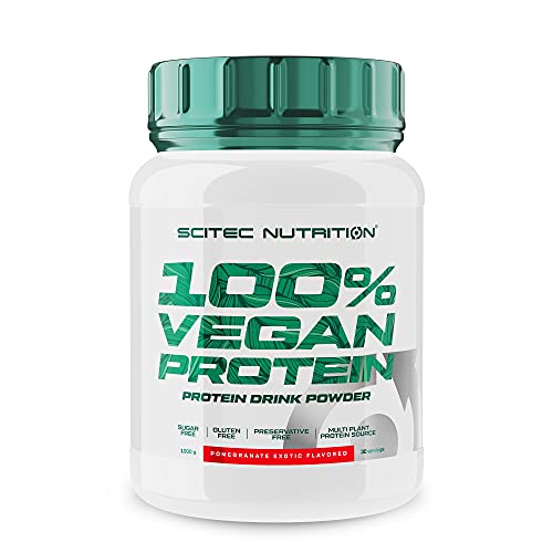 Scitec Nutrition 100% Vegan Protein - 5 fuentes de proteínas vegetales - Fortificado con vitamina B12-33g por porción - Vegan, 1 kg, Granada exótica