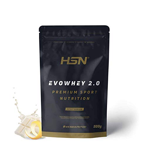 Concentrado de Proteína de Suero de HSN Evowhey Protein 2.0 | Sabor Chocolate Blanco Limón 500 g = 17 Tomas por Envase | Whey Protein Concentrate | No-GMO, Vegetariano, Sin Gluten ni Soja