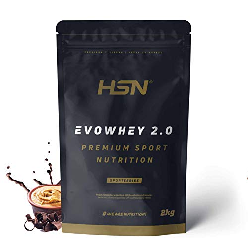 Concentrado de Proteína de Suero de HSN Evowhey Protein 2.0 | Sabor Chocolate Cacahuete 2 Kg = 67 Tomas por Envase | Whey Protein Concentrate | No-GMO, Vegetariano, Sin Gluten ni Soja