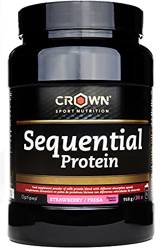 Crown Sport Nutrition Sequential Protein, Suplemento de proteína para antes de dormir para Deportistas, Sabor de Fresa - 918 gr