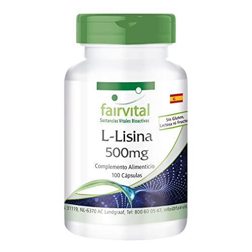 Fairvital | L-Lisina 500mg - Dosis elevada - VEGANA - L-Lisina HCl - Aminoácido esencial - 100 Cápsulas - Calidad Alemana