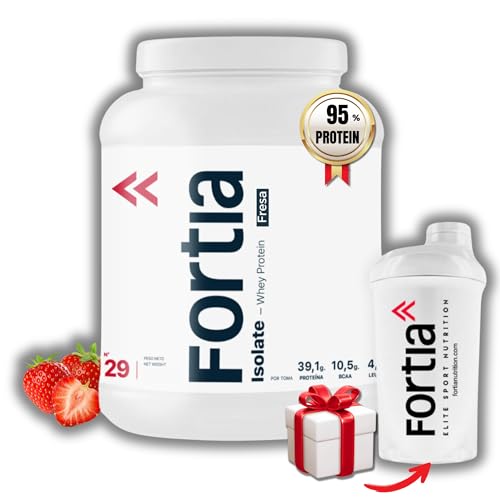FORTIA Proteina Isolada 100% | Proteinas para Masa Muscular - Whey Protein Isolate | Proteina en Polvo - Materias Primas Europeas de Primera Calidad | 100% Isolate para Atletas (Fresa, 900 g)