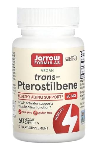 Jarrow Formulas trans-Pterostilbene 50mg - 60 Vcaps, Suplemento Antioxidante para Longevidad y Salud Cerebral
