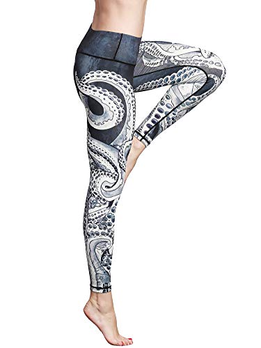 FLYILY Mallas Deportivas Mujer Pantalones Impreso Leggings Deportes para Running Yoga Fitness Gym(6-Octopus,M)
