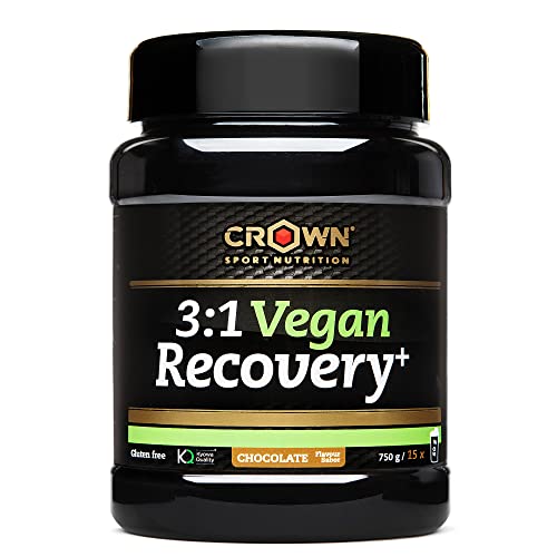 Crown Sport Nutrition 3:1 Vegan Recovery+, recuperador Muscular con aislado de proteína vegana, carbohidratos, Leucina, Glutamina y minerales. Post-Workout vegano. (Bote de 750g, sabor chocolate)