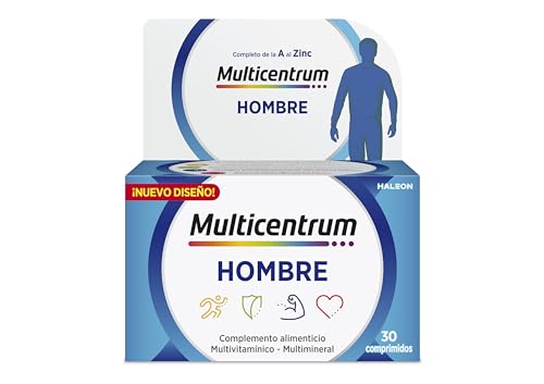Multicentrum Hombre Complemento Alimenticio Multivitamínico y Multimineral Para Hombres, Sin Gluten, 30 Comprimidos