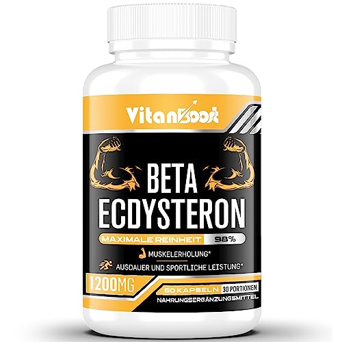 Suplemento de ecdisterona 1200 mg, 98% de pureza máxima formulado para una mejor absorción, aumenta la masa muscular magra, el rendimiento del ejercicio (60 Unidad (Paquete de 1))