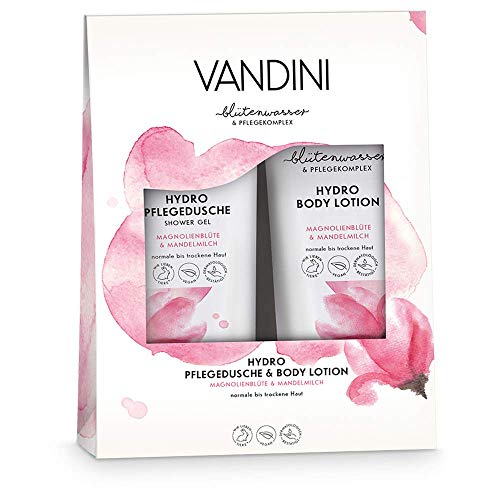 VANDINI Hydro Set de regalo para mujer con loción corporal y gel de ducha - Para pieles normales a secas - Kit vegano sin siliconas ni parabenos (2x 200ml)