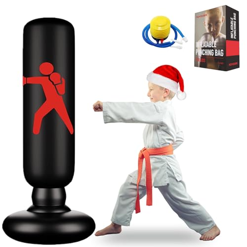 FOYOCER Saco de Boxeo Hinchable de Niños Saco de Arena Inflable de Pie para Practicar Karate MMA Bolsa de Boxeo Fitness para Nniños 61”
