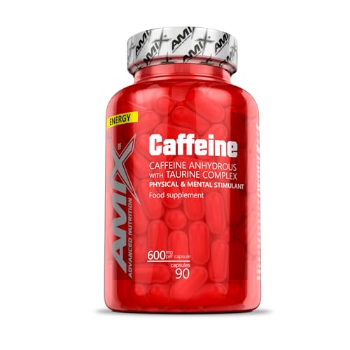 AMIX - Complemento Alimenticio - Caffeine 200 Mg With Taurine - 90 Cápsulas - Mejora la Resistencia - Ayuda a la Concentración - Suplemento Alimenticio de Cafeína