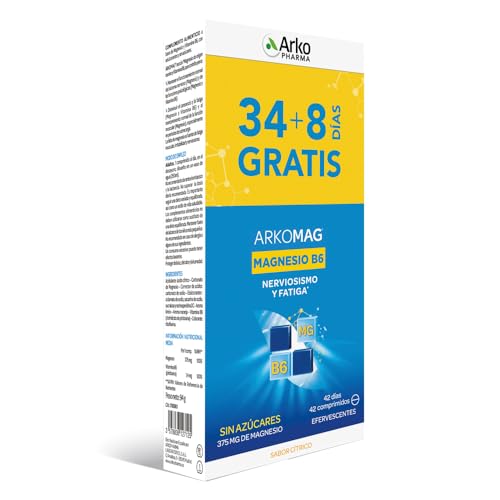 Arkopharma Magnesio + Vitamina B6 - Pack 42 Comprimidos Efervescentes, Mantenimiento de los Huesos, Buen funcionamiento de los Músculos, Vitaminas para el Cansancio, Vitaminas de Mayor Absorción