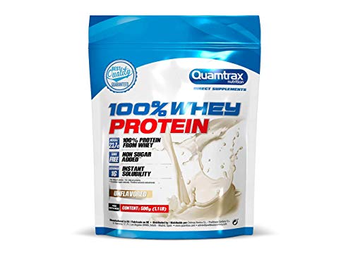 Quamtrax Nutrition - 100% Whey protein - Neutro - 500 gr - Rico en Aminoácidos que ayudan la Recuperación Muscular después del entrenamiento.
