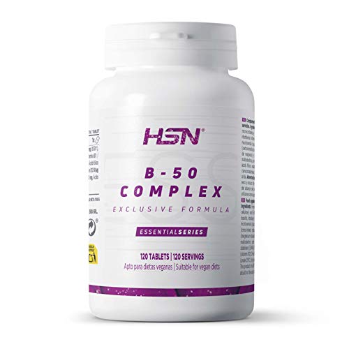 B-50 Complex - Complejo Vitamina B - de HSN | 120 Tabletas con Todas las Vitaminas del Grupo B | Con PABA, Inositol y Colina | Formas de Alta Biodisponibilidad | No-GMO, Vegano, Sin Gluten
