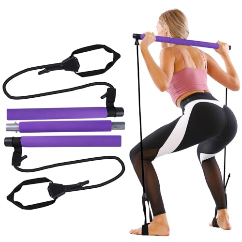 GLKEBY Kit de barra de pilates con resistencia ajustable y palo de ejercicio portátil para pilates, adecuado para estiramiento, yoga, modelado, entrenamiento, abdominales y pérdida de peso