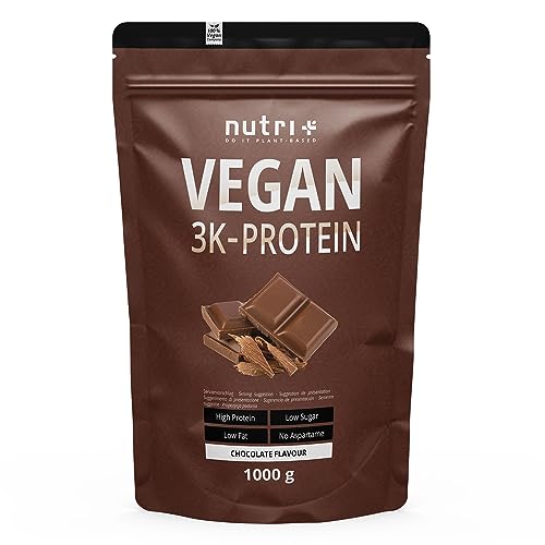 Proteína para masa muscular - Nutri + Vegan Protein Blend en Polvo Chocolate 1 kg - Batido de Proteína Vegana - Bajo en Azúcares Chocolate Powder 1000 g sin Lactosa