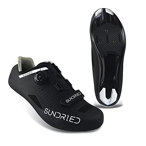 SUNDRIED Womens Pro Zapatos Bici del Camino de Vuelta, Bici del Camino, Las Grapas del Ciclo MTB Shoes (UK6, Negro)